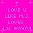 Bright pink background with white pixelated text reading 'I LOVE U LIKE M.J. LOVES LIL BOYZ!!!' and small plus-shaped sparkles scattered throughout.