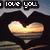 A heart-shaped frame formed by hands holds a sunset scene with text reading "i love you" in different positions across frames.