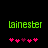 Green pixelated text 'lainesber' above pink and purple heart icons on a black background, with two variations of the heart arrangement.