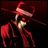 A pixelated contact sheet showing two frames of an animated icon featuring a red-clad character with a wide-brimmed hat and sunglasses, alongside stylized text reading "Anime IM" and "COM" on the right side.