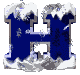 Blue capital H with snow and ice accumulation on top and bottom edges, displayed in a of nine variations with differing snowflake patterns and ice textures