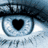 A blue eye with a heart-shaped pupil, two people forming a heart shape with their arms and the word LOVE in block letters.