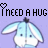 Animated contact sheet of a cartoon rabbit character with repeated text "I NEED A HUG" on purple background, showing 15 frames in 4x4 grid layout.