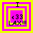 Four square display a pixelated icon with layered pink and yellow borders, black text 'I', '<33', and 'LAX!!!' on a bright background