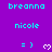 Pixelated cyan text and symbols on a purple background with repeated patterns of 'breanna', 'nicole', '=)', and white hearts.