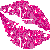 Three identical pixelated pink lips with white sparkles on a gray background, arranged in a triangular layout.