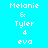 Pixelated text displays names and numbers on a cyan background with dark blue accents, arranged in three vertical