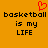 A static pixel art image with an orange background, red heart symbol, and black text reading "basketball is my LIFE" in two identical mirrored sections.