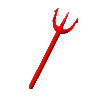 Four red trident icons arranged in a on gray background, each with three prongs and smooth curved handles
