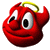 Two red devil-shaped icons with yellow halos, white eyes with black pupils, and smiling expressions side-by-side on a gray background.