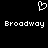 Pixelated white heart symbol above two instances of the word "Broadway" on a black background.