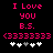 Pixelated pink text on black background reads "I Love you B.S. (33333333" with white and gray heart symbols below, two identical frames show heart symbol positions shifting left to right.