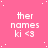 Pink background with white text 'ther names ki <3' repeated in a pattern, scattered white dots as stars