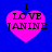 Four identical pink heart-shaped icons with black text "I LOVE JANINE" on a blue background, each showing slight pixelation differences across frames.