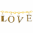 Animated sequence of golden 'LOVE' letters hanging from a chain, with subtle color shifts across frames.