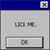 Static pixel art of a gray rectangular interface with blue top bar, displaying 'UD ME' text and a small checkbox-like element below.