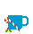 Blue mug with candy cane and green sprigs, steam rises from top in some frames.