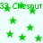 Green star shapes and pixelated text reading '33 Chesnut' on a white background, with varying star sizes and positions across the frame.