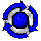 Six circular icons with blue arrows forming a ring around central spheres, each sphere showing subtle color variations across the sequence.