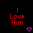 Red text "I Love Him" with a pink heart icon on black background, arranged in three of three icons each