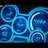 Blue and cyan pixelated abstract swirls on a dark background with no visible text or distinct subjects.