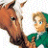 A 48x48 pixel buddy icon featuring a cartoon-style character with green clothing and light brown hair standing next to a horse, alongside text reading "Anime IM" and "COM" on a black background.