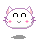 Pixelated white cat head with pink inner ears, black eyes, and gray mouth in multiple expressions including smiling, blushing, open-mouthed surprise, and hand gestures.