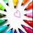 Colorful pencil radiating from a white center with pink heart, purple text 'you', 'color', and 'my world!' on black background.