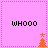 Four identical pink with orange dotted borders display "WHOOO" text and alternating orange tree-star symbols in a
