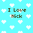 Light blue background with white pixelated hearts and brown text reading "I Love Nick" in four locations.