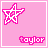 Six pixelated star icons on pink backgrounds with 'taylor' text, showing animation progression from outline to solid fill.