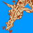 Pixelated giraffe head and neck on solid blue background with brown-and-tan spotted pattern.