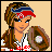 A 3x3 contact sheet of an animated AIM buddy icon featuring a pixelated softball player character with text phrases across frames.