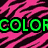 Six- with zebra-stripe backgrounds in pink, green, blue, yellow, purple, and gray, displaying text and symbols in bright colors