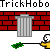Pixel art animation of a character interacting with trash cans and green objects against red brick walls.