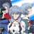 A 48x48 pixel animated contact sheet showing two frames of a Neon Genesis Evangelion-themed buddy icon featuring characters with blue hair and red accents against a black background with "Anime IM" text.