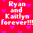 Red background with repeated white text 'Ryan and Kaitlyn forever!!!' and scattered pink hearts, displayed in a static pixelated style.