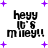 Black text reads "heyy it's miley!!" with purple plus signs scattered on a white background, showing animation changes in star positions and sizes across frames.