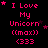 Pixelated pink text on black background reads "I Love My Unicorn ((max)) (333)" with varying star placements across four