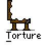 Animated contact sheet of a pixel art torture device with a skull figure, showing sequential frames of the mechanism and bird interactions against gray background.