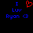 Blue pixelated text reads "I Luv Ryon <3" with a red heart symbol replacing the word "love" on a black background.