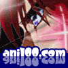 Anime-style character with brown hair and blue eyes in close-up, wearing pink top; text 'ani100.com' appears below.