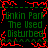 Green text on black background with red pixelated border, repeating 'Linkin Park The Used Disturbed' in two mirrored sections.
