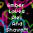 Pixelated text reads "Amber Loves Alex And Shawn!!!" over a black background with colorful, abstract, pixelated lines in pink, green, blue, and purple.