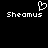 Pixelated white text 'Sheamus' on black background with a heart-shaped pixel art symbol above the left text instance.