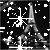 Black-and-white animated icon featuring Eiffel Tower with scattered white pixel fragments and a central cross-shaped burst effect.