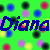 Green background with scattered multicolored circles and repeated text 'Diana' in blue and purple.