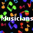 Black background with colorful musical notes and symbols, white text reading "Musicians are sexy!!" overlaid.