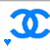 Blue interlocking CC logo with a small heart icon below it, displayed in three variations showing color changes.