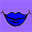 Static pixel art icon of a blue mouth with black outline on purple background, featuring closed eyes and smiling expression.
